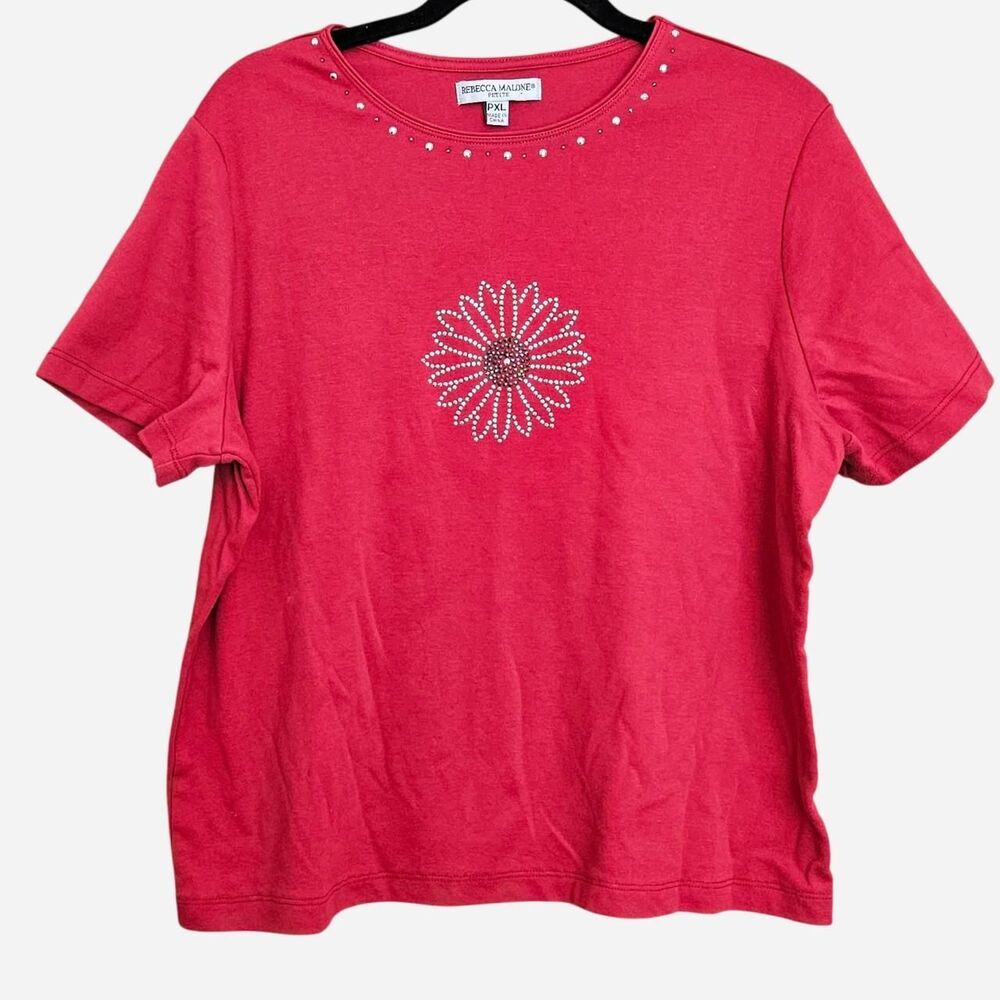 vintage twee whimsical bedazzled flower red shirt